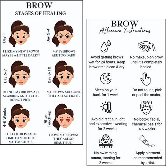 PMU Permanent Makeup Eyebrow Aftercare Card | 50 packk 2 x 3.5 Inch business card size | Tattoo Aftercare for Brow Microblading Ombre and Lip Blush