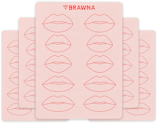 Brawna - 5 Pack Lip Blush Practice Skin for PMU Machine - Double Sided