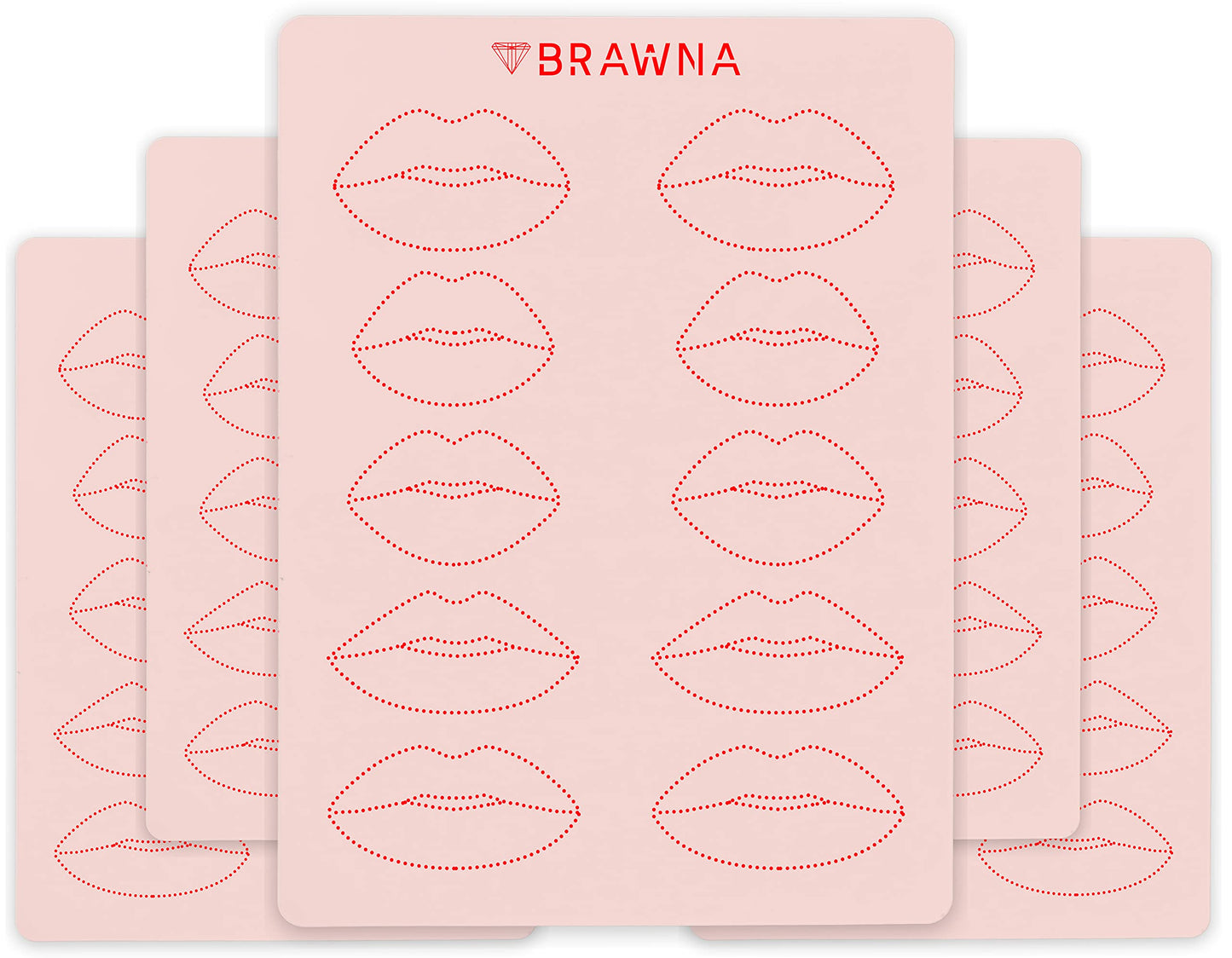 Brawna - 5 Pack Lip Blush Practice Skin for PMU Machine - Double Sided